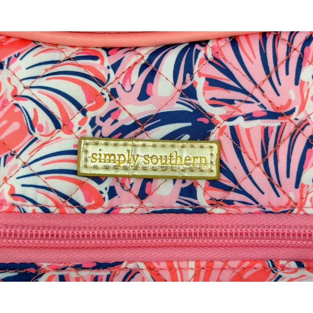Simply Southern Insulated Lunchbox Pink White Scallop Shells Quilted 9